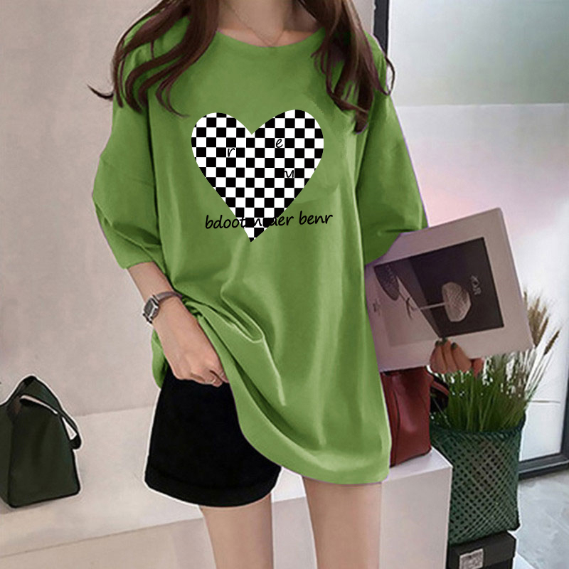 Women's T-shirt Short Sleeve T-Shirts Printing Casual Letter Heart Shape Checkered display picture 9