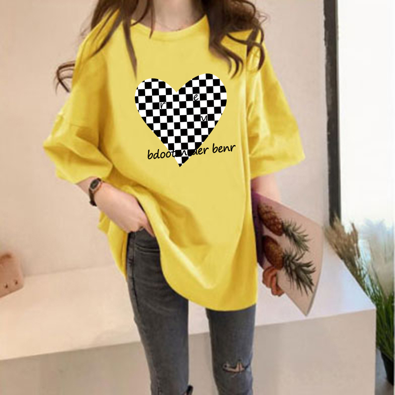 Women's T-shirt Short Sleeve T-Shirts Printing Casual Letter Heart Shape Checkered display picture 7