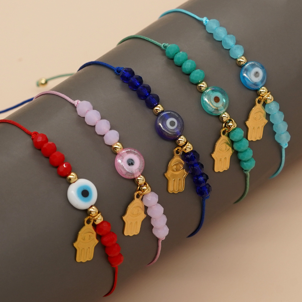 Bohemian Geometric Devil's Eye Artificial Crystal Rope Women's Drawstring Bracelets display picture 1