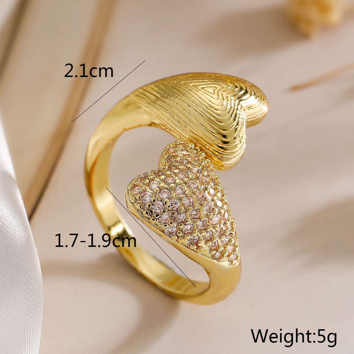 Wholesale Simple Style Commute Geometric Heart Shape Copper Hollow Out Inlay 18K Gold Plated Zircon Open Rings display picture 5