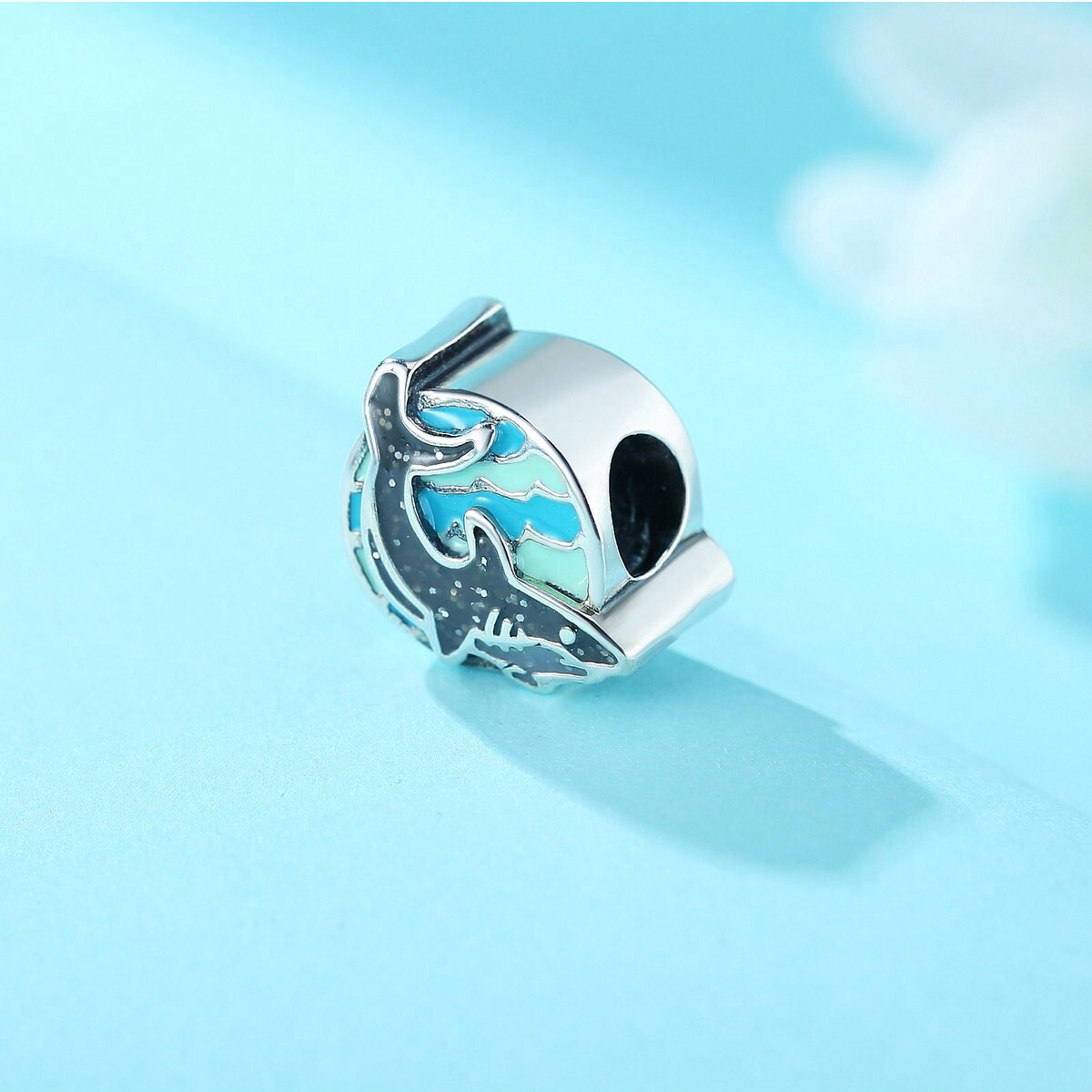 1 Piece Diameter 11.8mm Hole 4~4.9mm Sterling Silver Rhodium Plated Irregular Shark Whale Polished Beads display picture 1