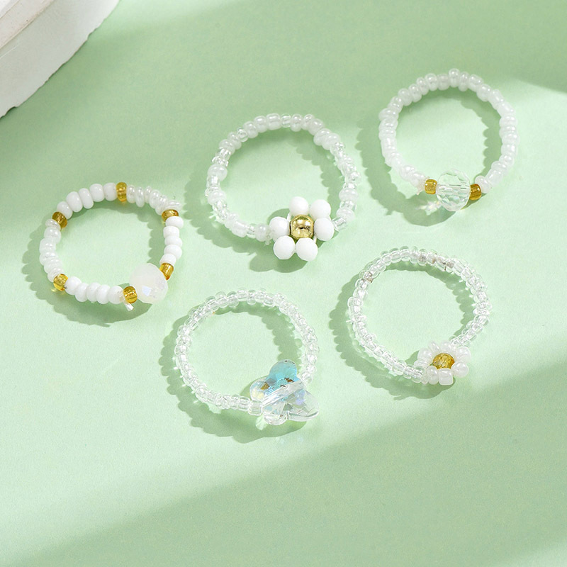 Wholesale Jewelry Simple Style Classic Style Flower Artificial Crystal Seed Bead Beaded Rings display picture 4