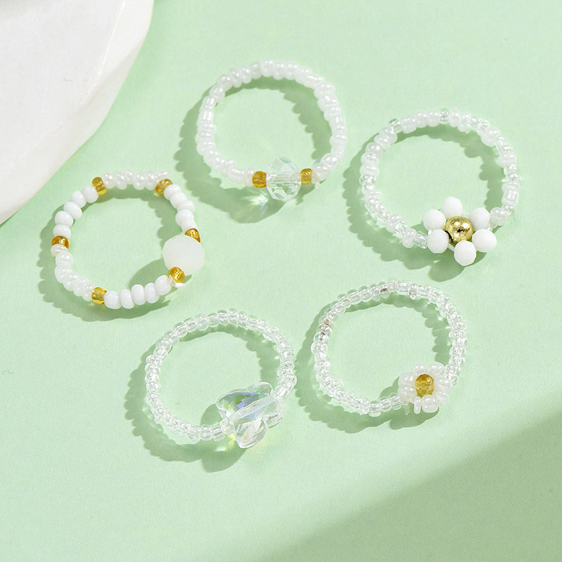 Wholesale Jewelry Simple Style Classic Style Flower Artificial Crystal Seed Bead Beaded Rings display picture 5