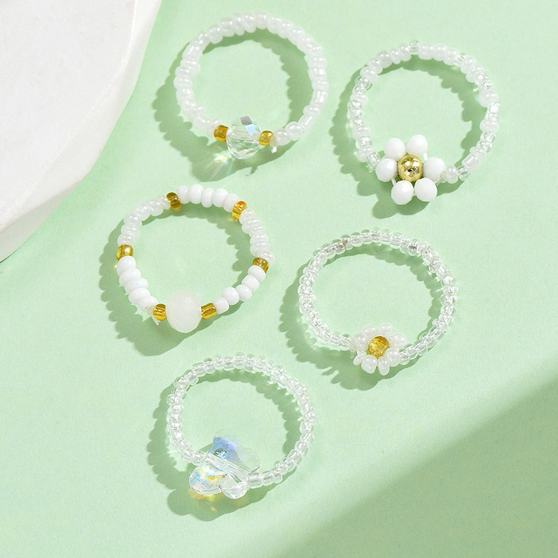Wholesale Jewelry Simple Style Classic Style Flower Artificial Crystal Seed Bead Beaded Rings display picture 6