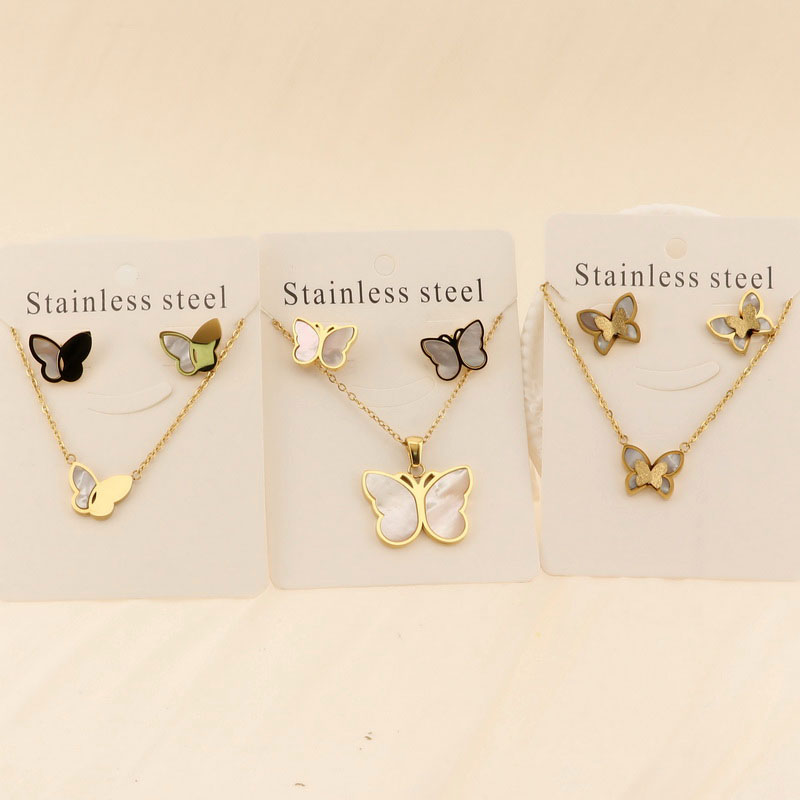 Titan Stahl 18 Karat Vergoldet Elegant Einfacher Stil Schmetterling Bogenknoten Armbänder Ohrringe Halskette display picture 1