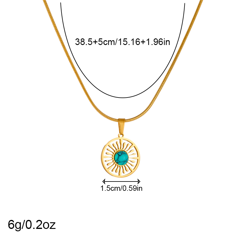 Acier Au Titane Plaqué Or 18K Style Vintage Style Simple Évider Incruster Soleil Turquoise Pendentif display picture 2