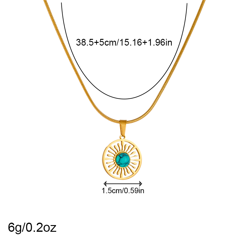 Titanium Steel 18K Gold Plated Vintage Style Simple Style Hollow Out Inlay Sun Turquoise Pendant Necklace display picture 2