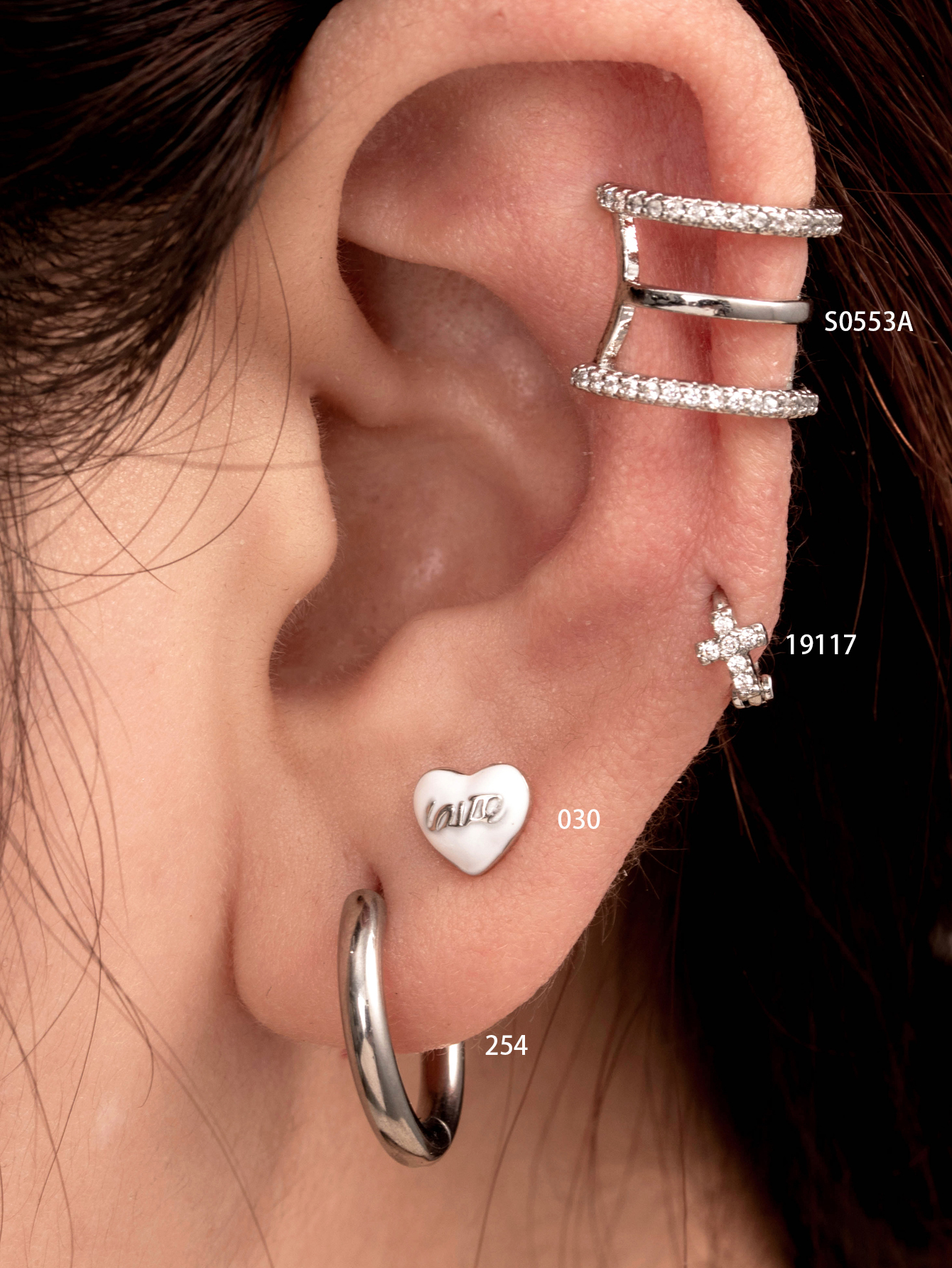 1 Piece Casual French Style Korean Style Cross Heart Shape Enamel Inlay Copper Zircon Ear Cuffs Earrings Ear Studs display picture 5