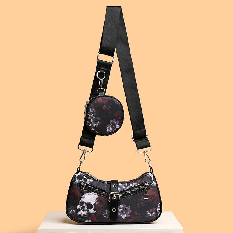 Women's Medium Cloth Skull Streetwear Pillow Shape Zipper Bag Sets Crossbody Bag display picture 4