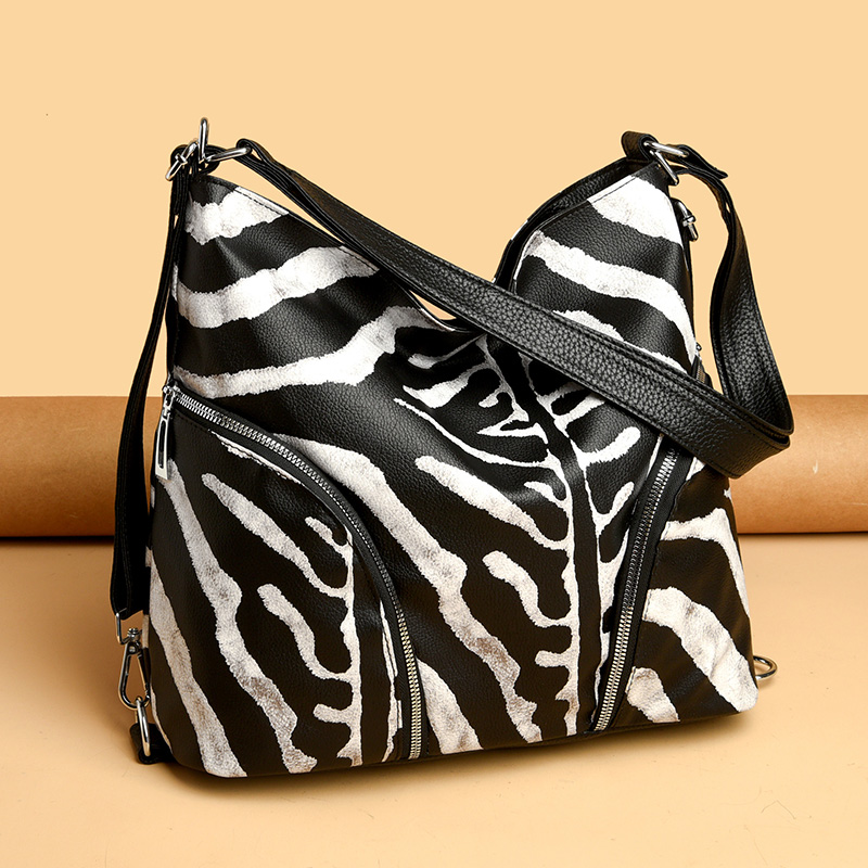 Women's Large Pu Leather Cows Zebra Streetwear Square Zipper Tote Bag display picture 4