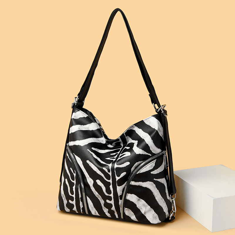 Women's Large Pu Leather Cows Zebra Streetwear Square Zipper Tote Bag display picture 1