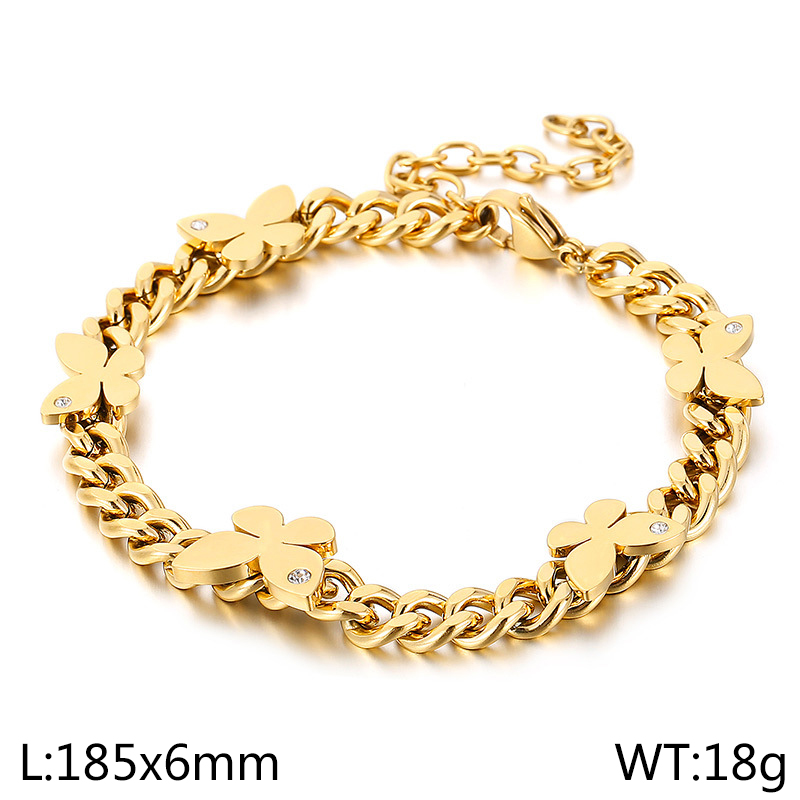 Elegant Simple Style Streetwear Butterfly Titanium Steel 18K Gold Plated Zircon Bracelets In Bulk display picture 12