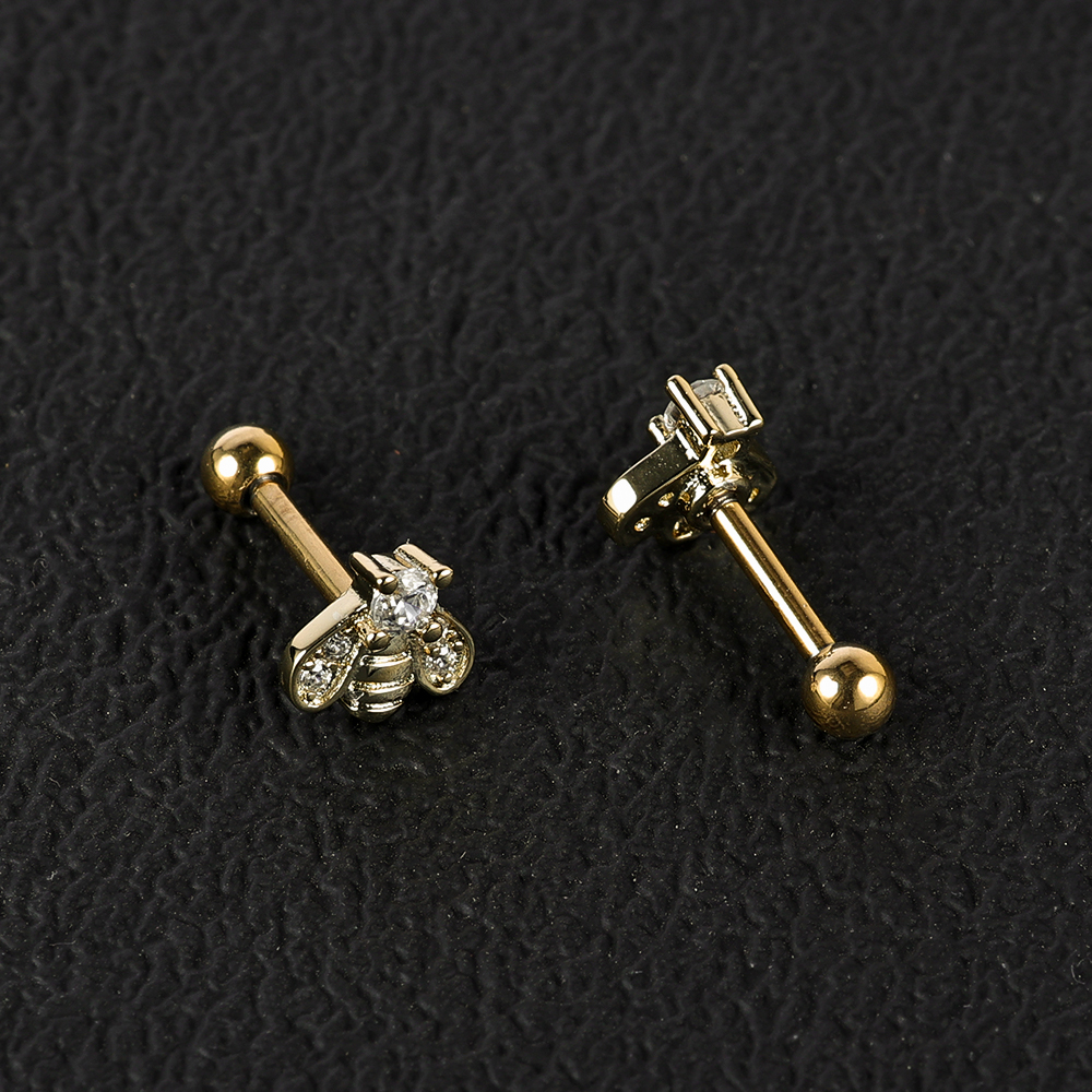 1 Pair Simple Style Shiny Scissors Bee Dragonfly Polishing Inlay Copper Zircon 18K Gold Plated Ear Studs display picture 6