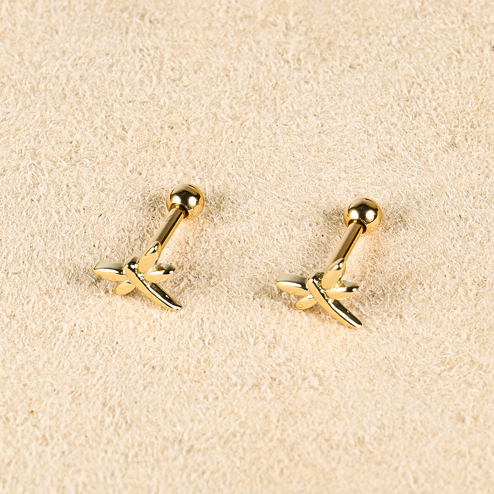 1 Pair Simple Style Shiny Scissors Bee Dragonfly Polishing Inlay Copper Zircon 18K Gold Plated Ear Studs display picture 11