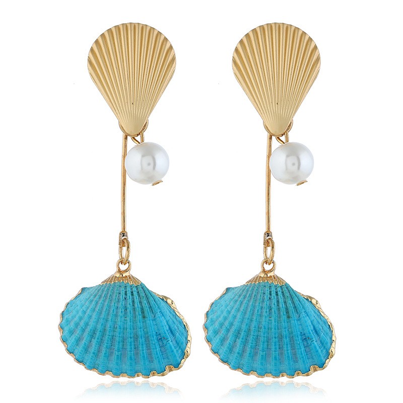 1 Pair Elegant Vacation Simple Style Shell Alloy Gold Plated Drop Earrings display picture 3