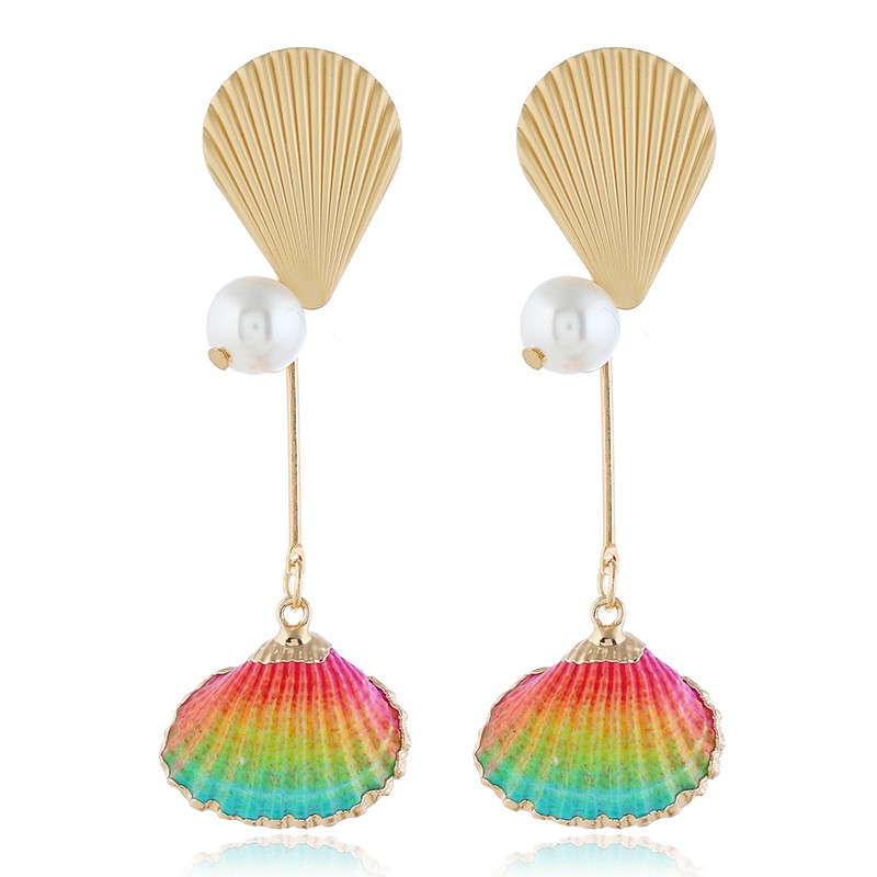 1 Pair Elegant Vacation Simple Style Shell Alloy Gold Plated Drop Earrings display picture 4