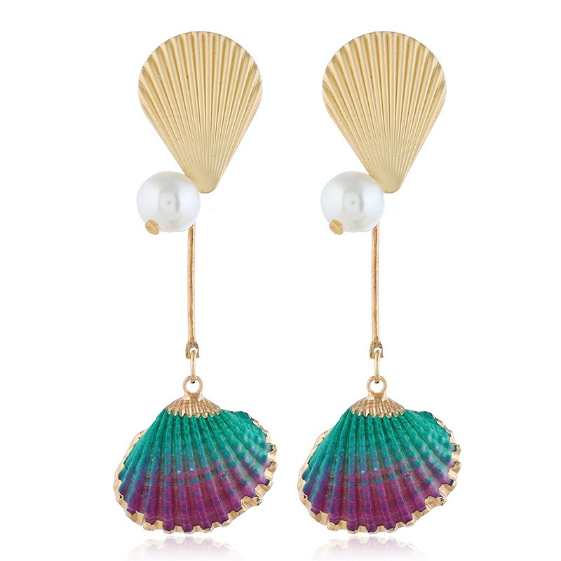 1 Pair Elegant Vacation Simple Style Shell Alloy Gold Plated Drop Earrings display picture 5