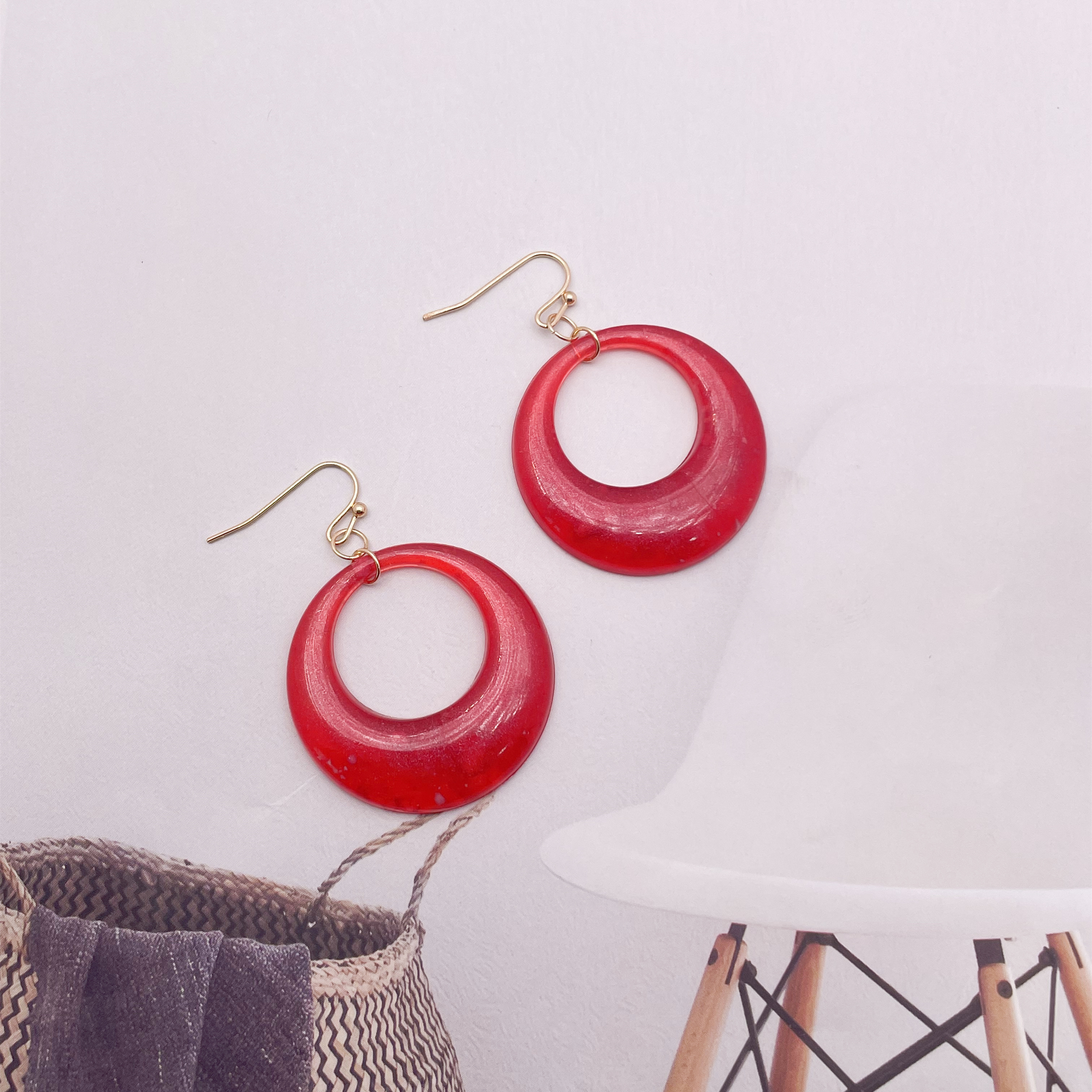1 Pair Hawaiian Pastoral Simple Style Geometric Arylic Gold Plated Drop Earrings display picture 5