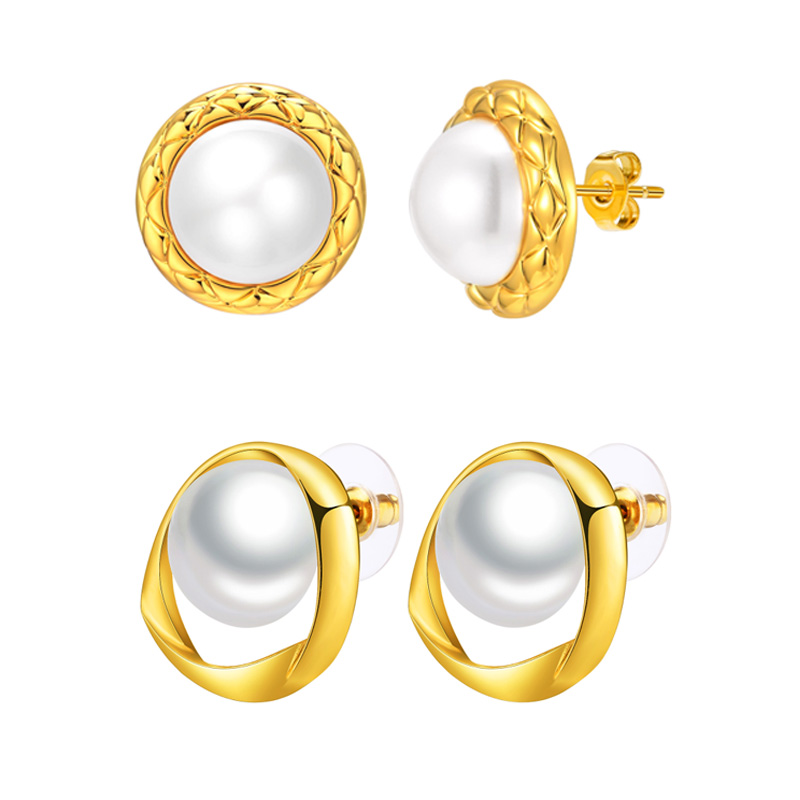 1 Pair Simple Style Geometric Inlay Copper Alloy Artificial Pearls 18K Gold Plated Ear Studs display picture 8