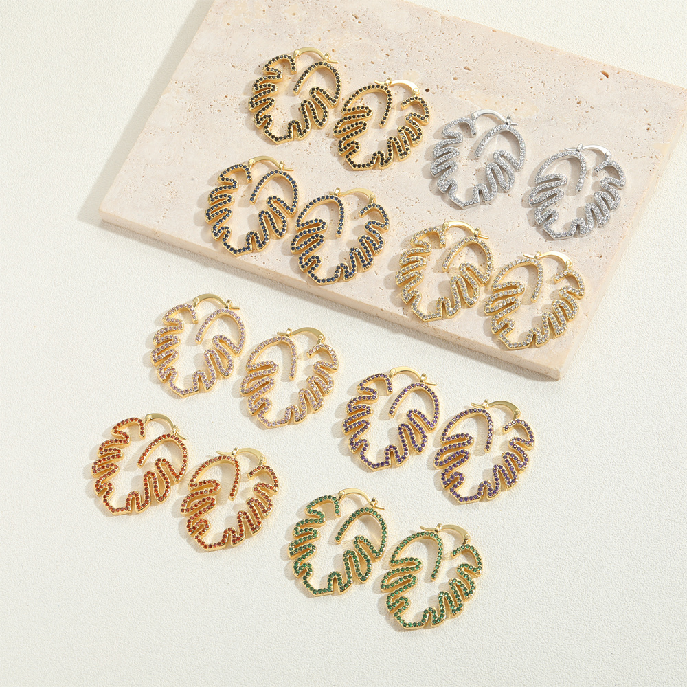 1 Pair Vintage Style Leaves Inlay Copper Zircon 14K Gold Plated Ear Studs display picture 10