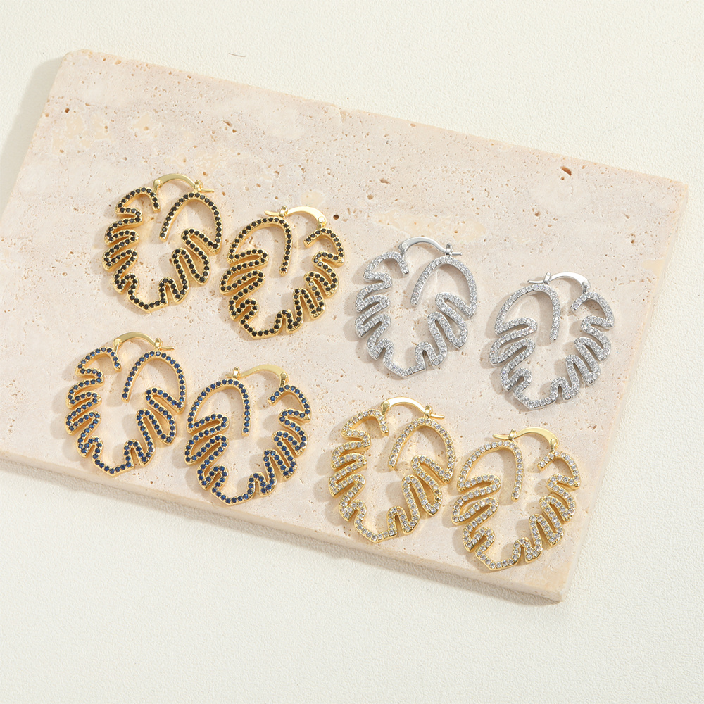 1 Pair Vintage Style Leaves Inlay Copper Zircon 14K Gold Plated Ear Studs display picture 8