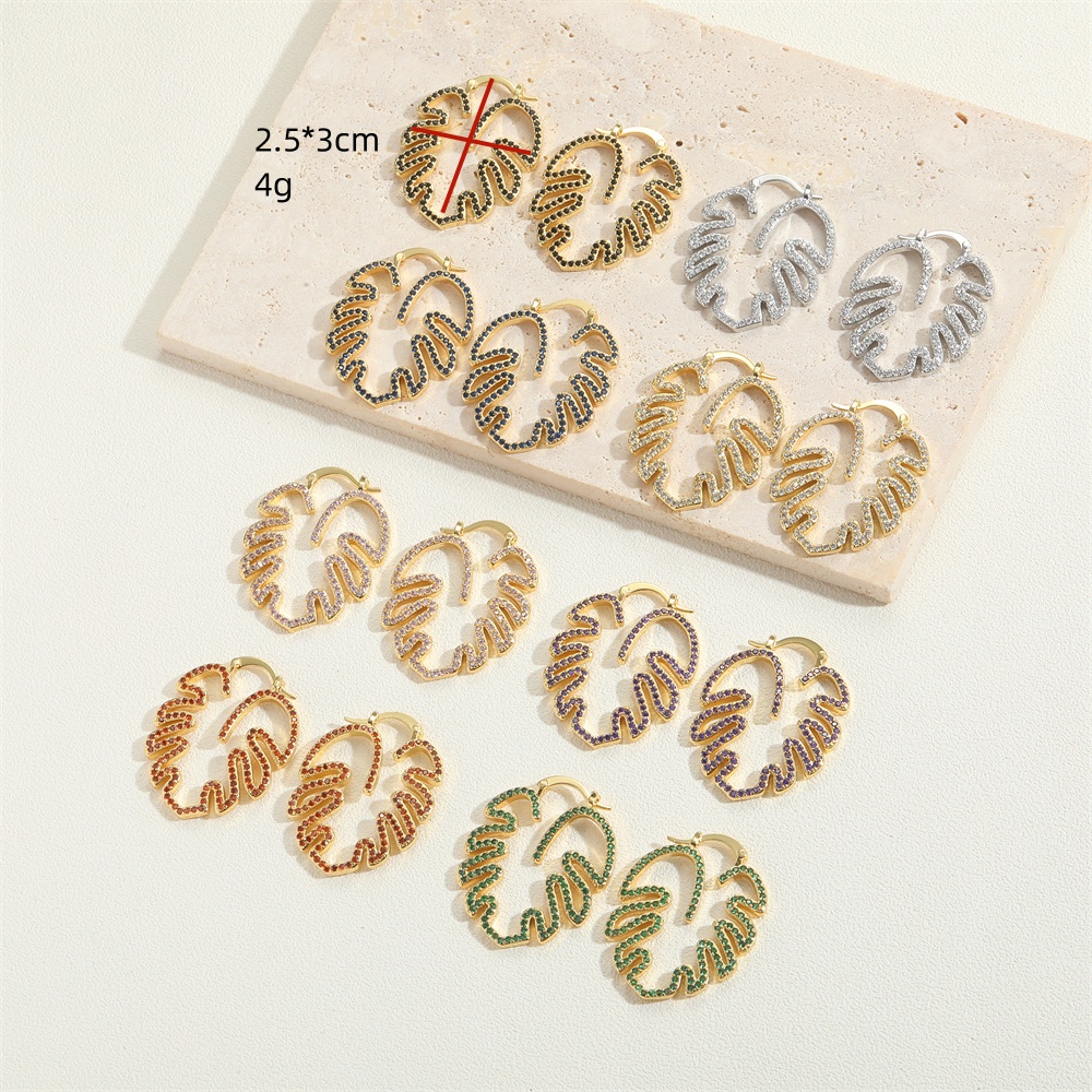 1 Pair Vintage Style Leaves Inlay Copper Zircon 14K Gold Plated Ear Studs display picture 9