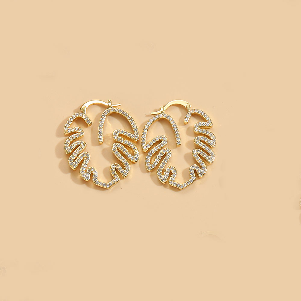 1 Pair Vintage Style Leaves Inlay Copper Zircon 14K Gold Plated Ear Studs display picture 1