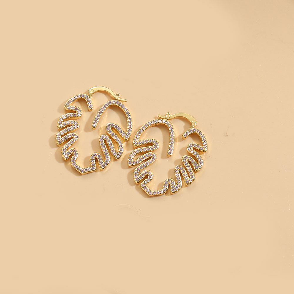 1 Pair Vintage Style Leaves Inlay Copper Zircon 14K Gold Plated Ear Studs display picture 3