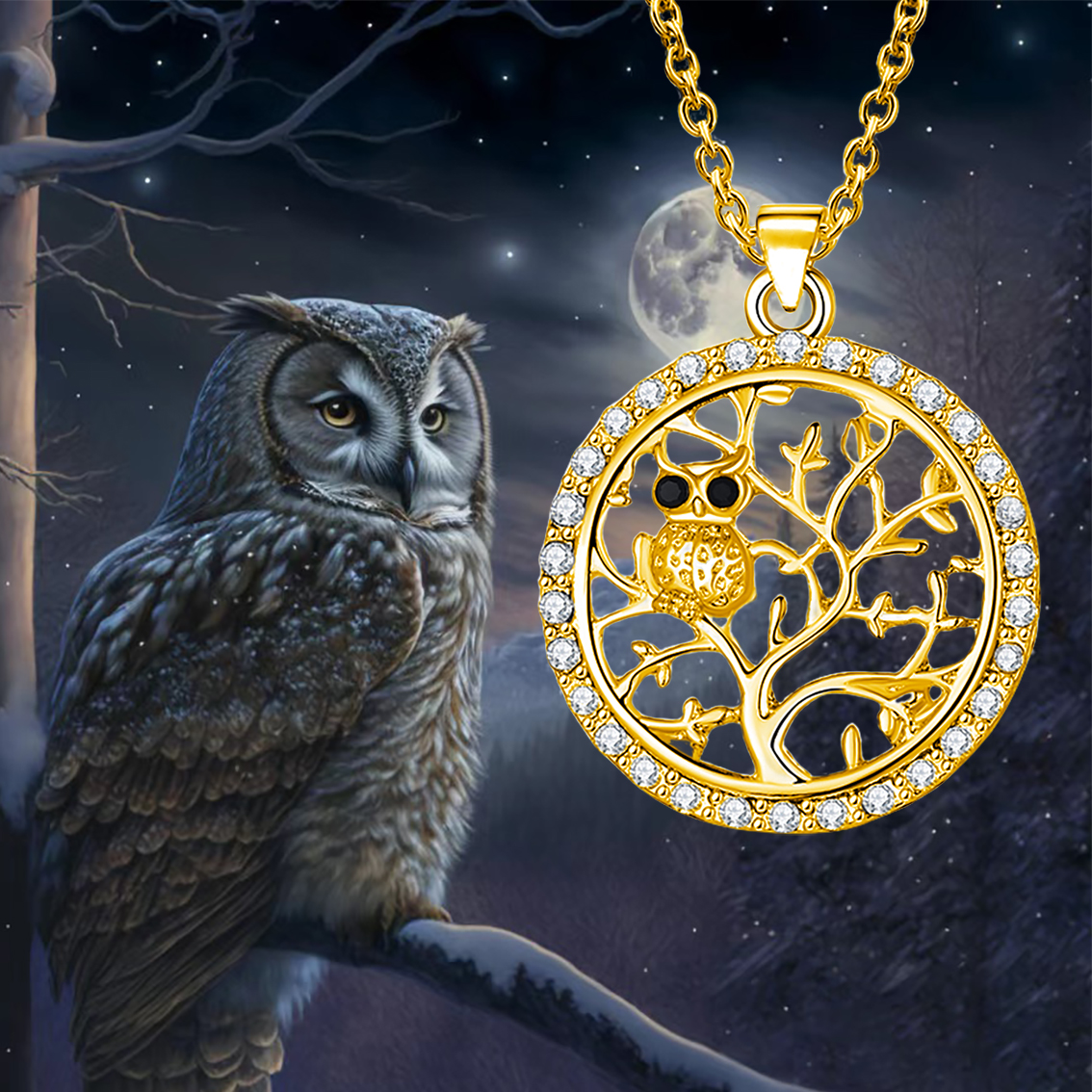 Modern Style Artistic Cool Style Owl Life Tree Alloy Inlay Rhinestones Unisex Pendant Necklace display picture 5