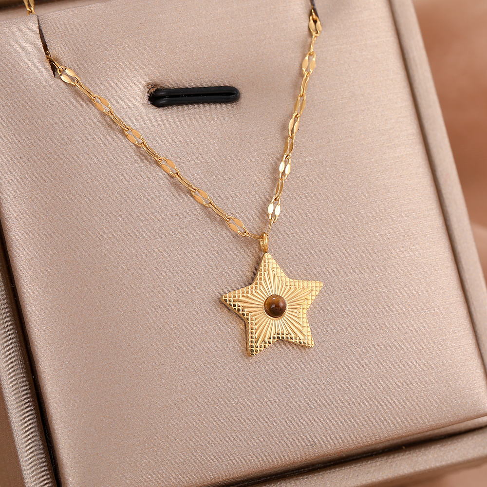 316 Stainless Steel  18K Gold Plated Casual Streetwear Inlay Geometric Natural Stone Rhinestones Pendant Necklace display picture 8