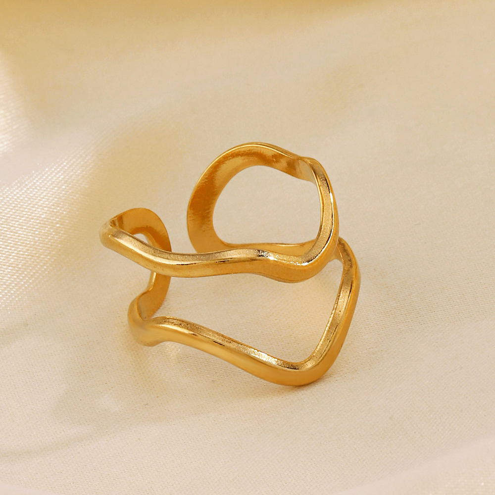 304 Stainless Steel 18K Gold Plated IG Style Simple Style Lines Open Rings display picture 2