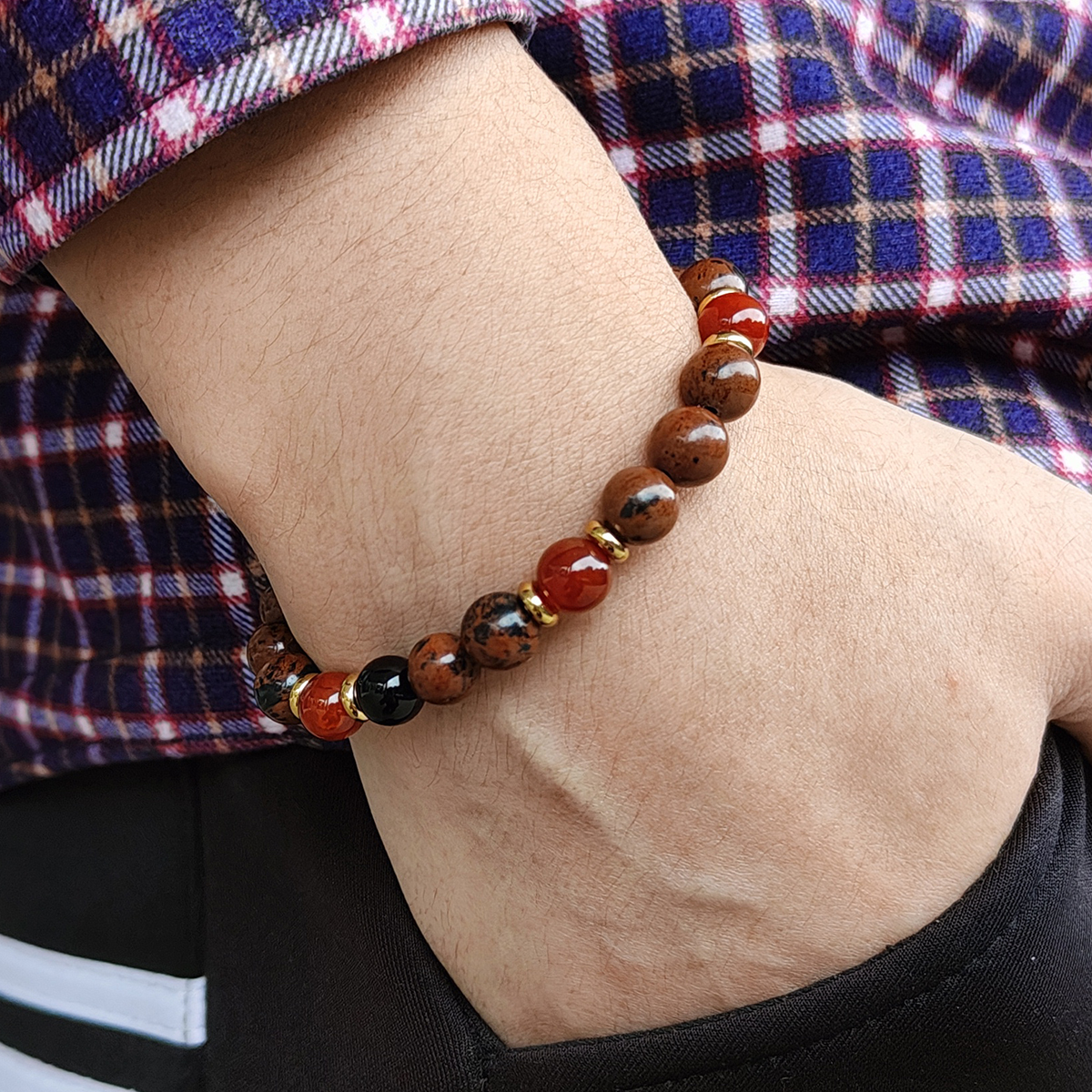 Classic Style Round 316 Stainless Steel  Natural Stone Beaded Unisex Bracelets display picture 5