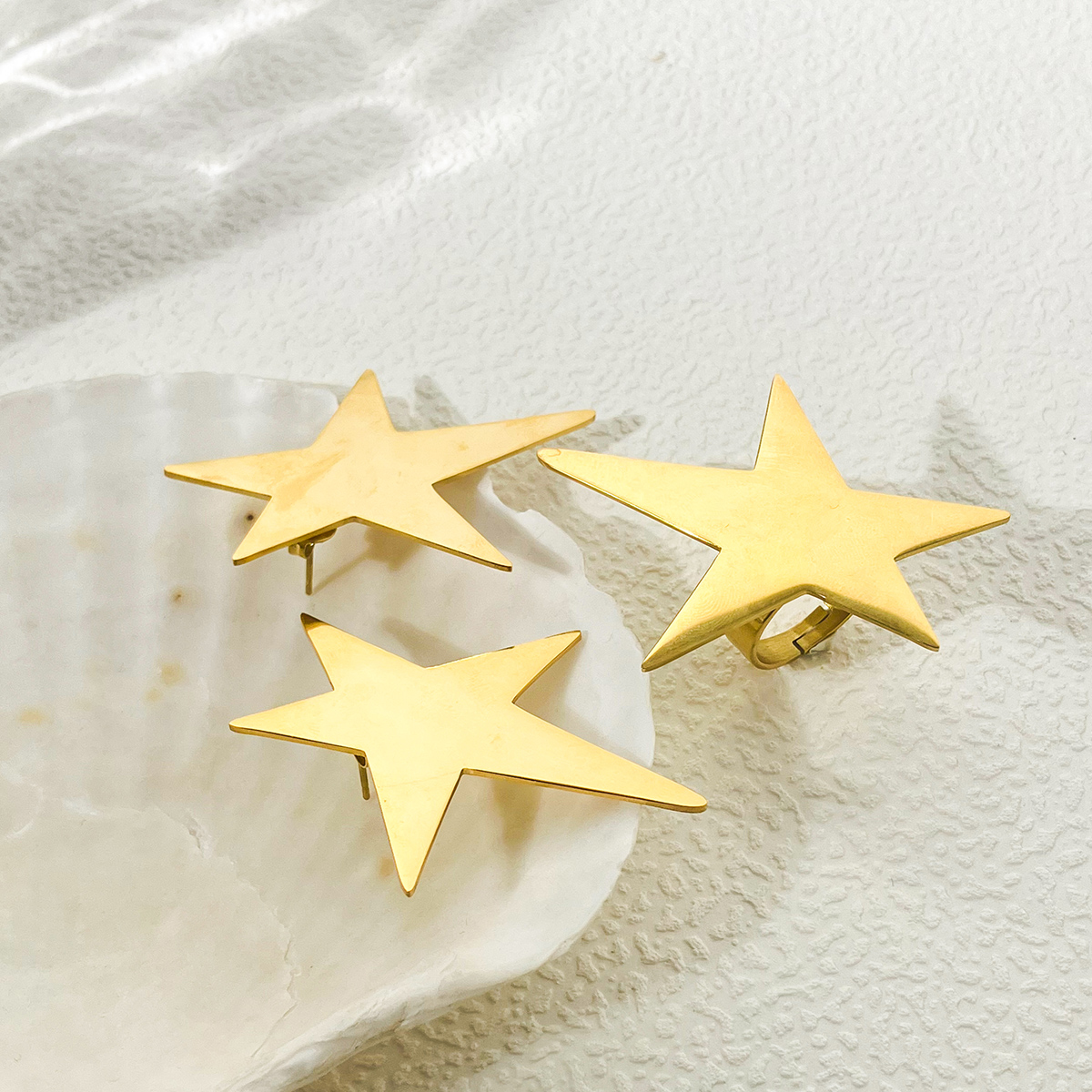304 Stainless Steel 14K Gold Plated IG Style Modern Style Cool Style Plating Pentagram Rings Earrings display picture 7