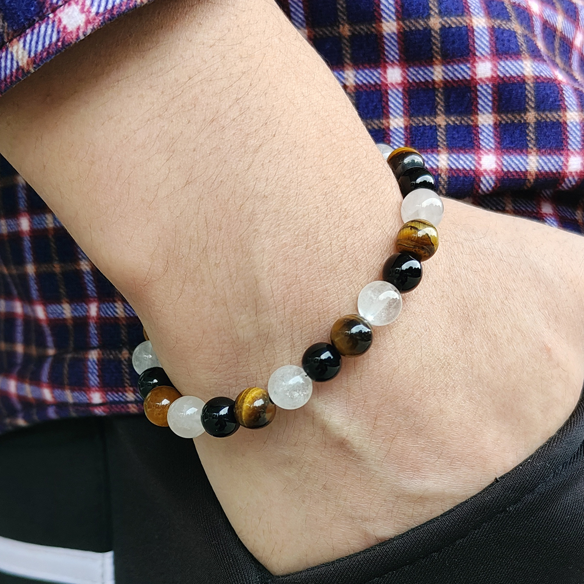 Simple Style Round Natural Stone Moonstone Beaded Unisex Bracelets display picture 5