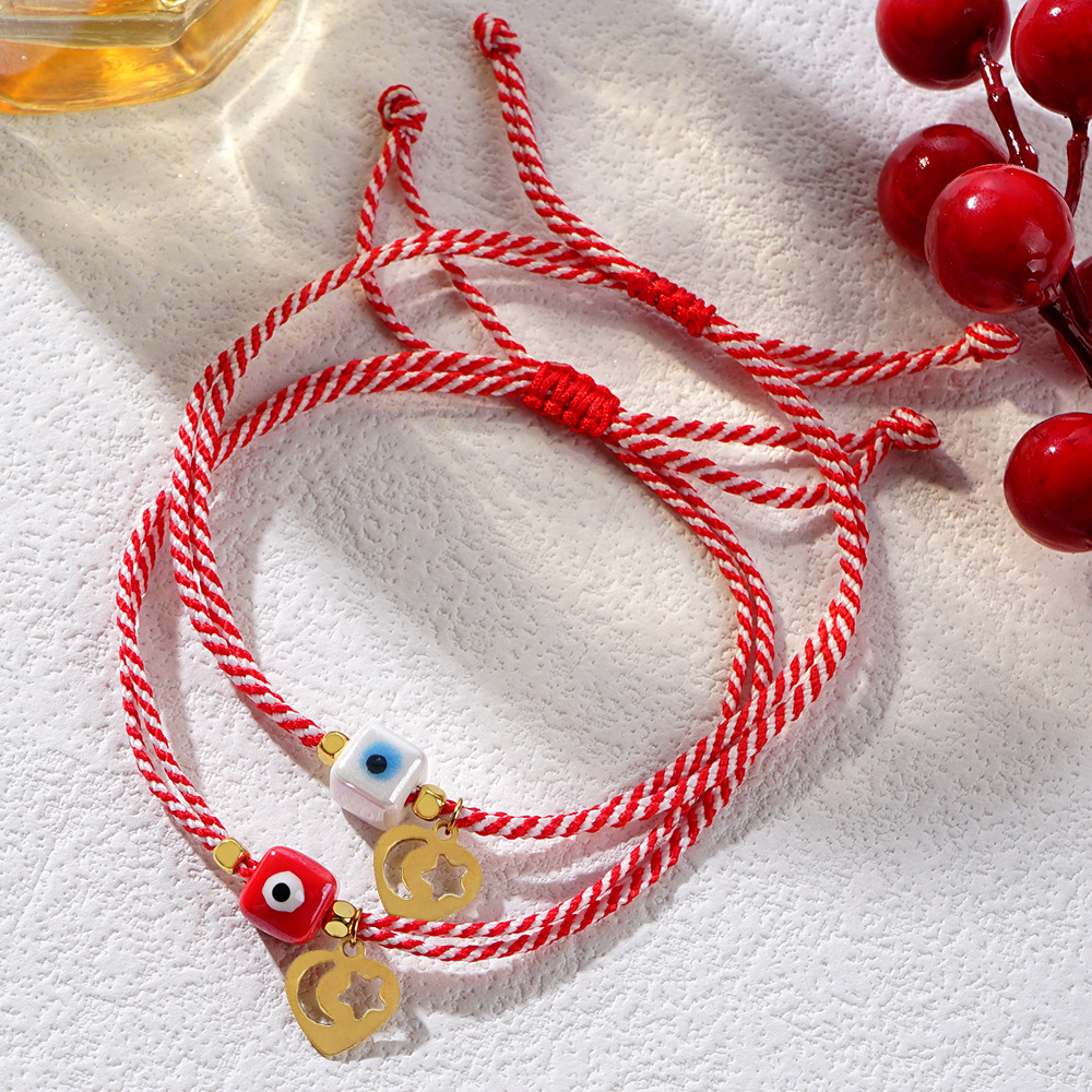 Simple Style Heart Shape Alloy Polyester Glass Handmade Women's Drawstring Bracelets display picture 2