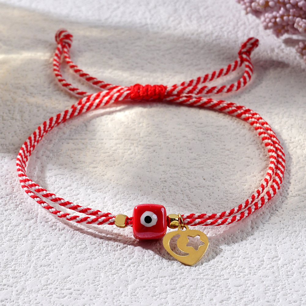 Simple Style Heart Shape Alloy Polyester Glass Handmade Women's Drawstring Bracelets display picture 5