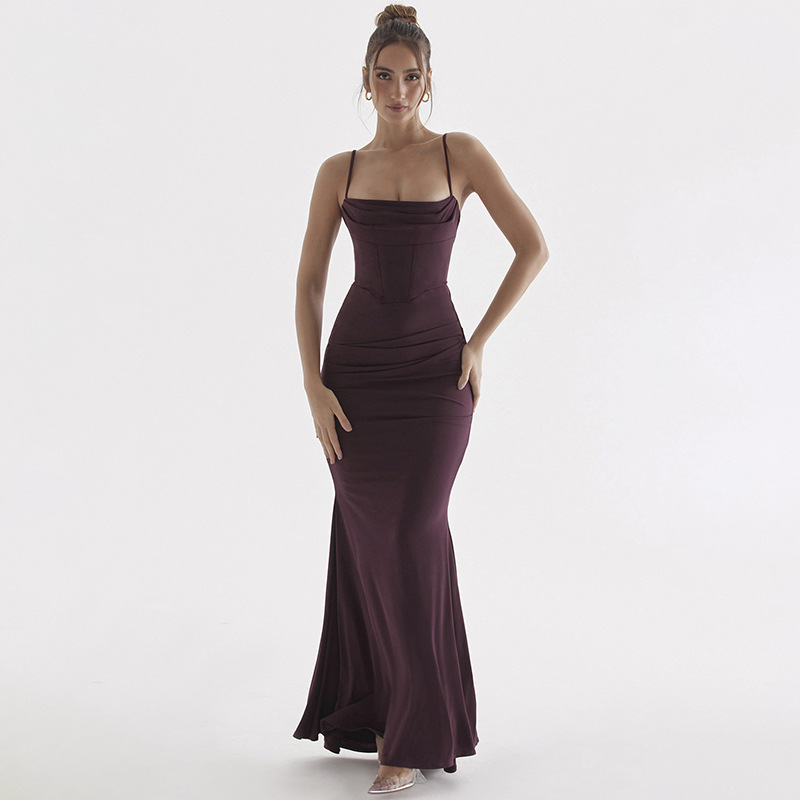Women's Strap Dress Streetwear Strapless Backless Sleeveless Solid Color Maxi Long Dress Banquet display picture 9