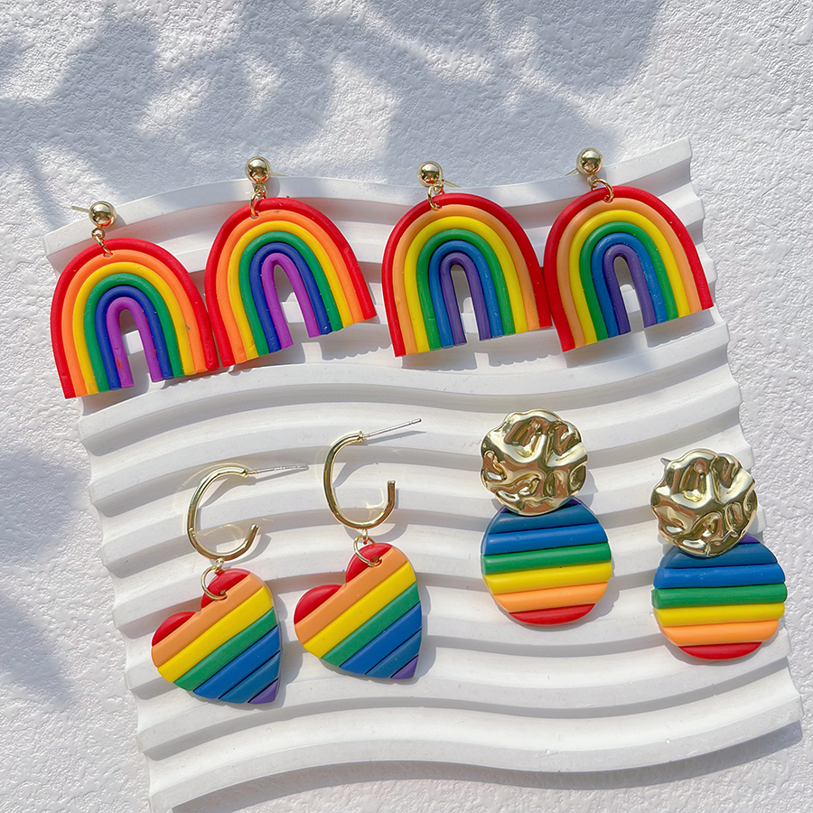 1 Pair IG Style Rainbow Soft Clay 14K Gold Plated Drop Earrings display picture 8