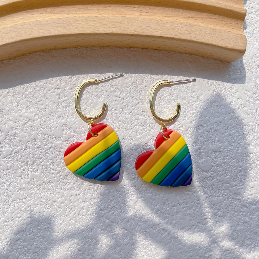 1 Pair IG Style Rainbow Soft Clay 14K Gold Plated Drop Earrings display picture 5