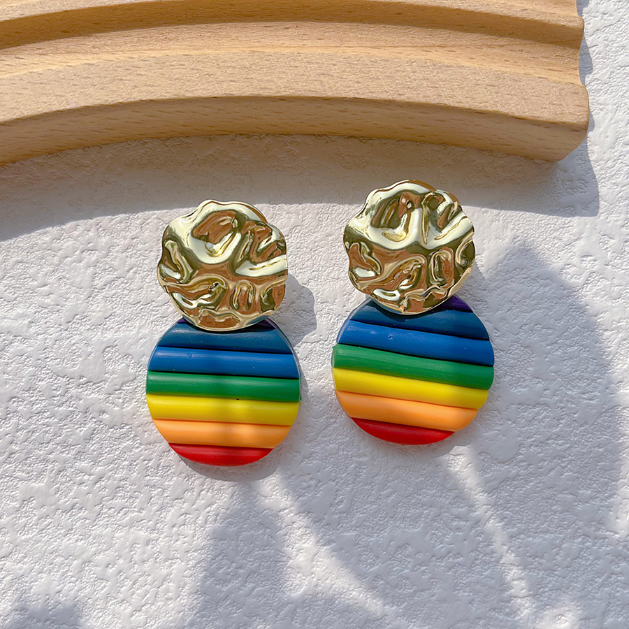 1 Pair IG Style Rainbow Soft Clay 14K Gold Plated Drop Earrings display picture 6