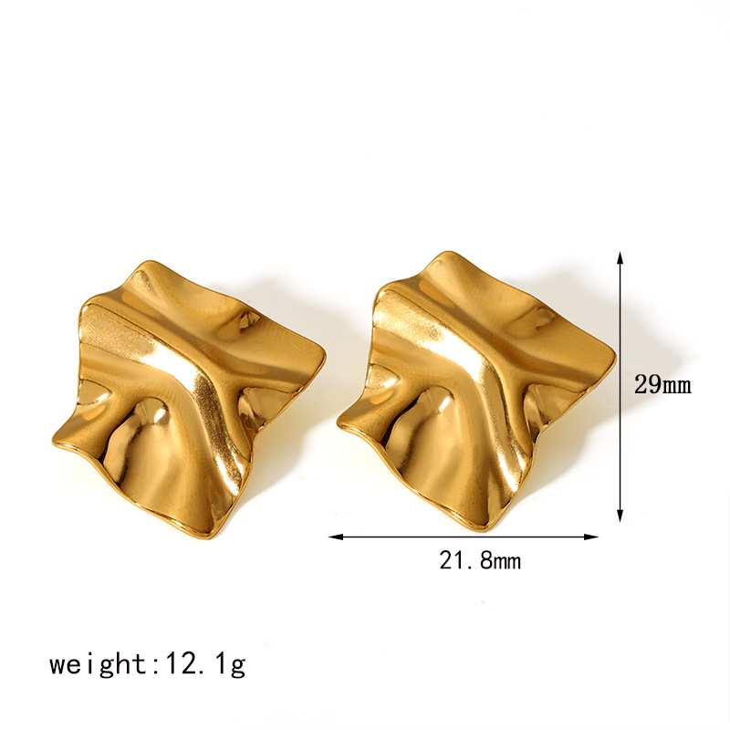 1 Pair Casual Retro Formal Geometric Solid Color Pleated 304 Stainless Steel 18K Gold Plated Ear Studs display picture 6