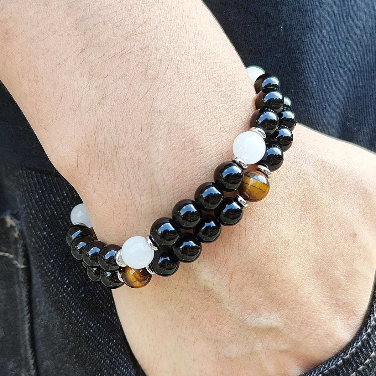 Simple Style Commute Round 304 Stainless Steel Natural Stone Beaded Men's Bracelets display picture 5