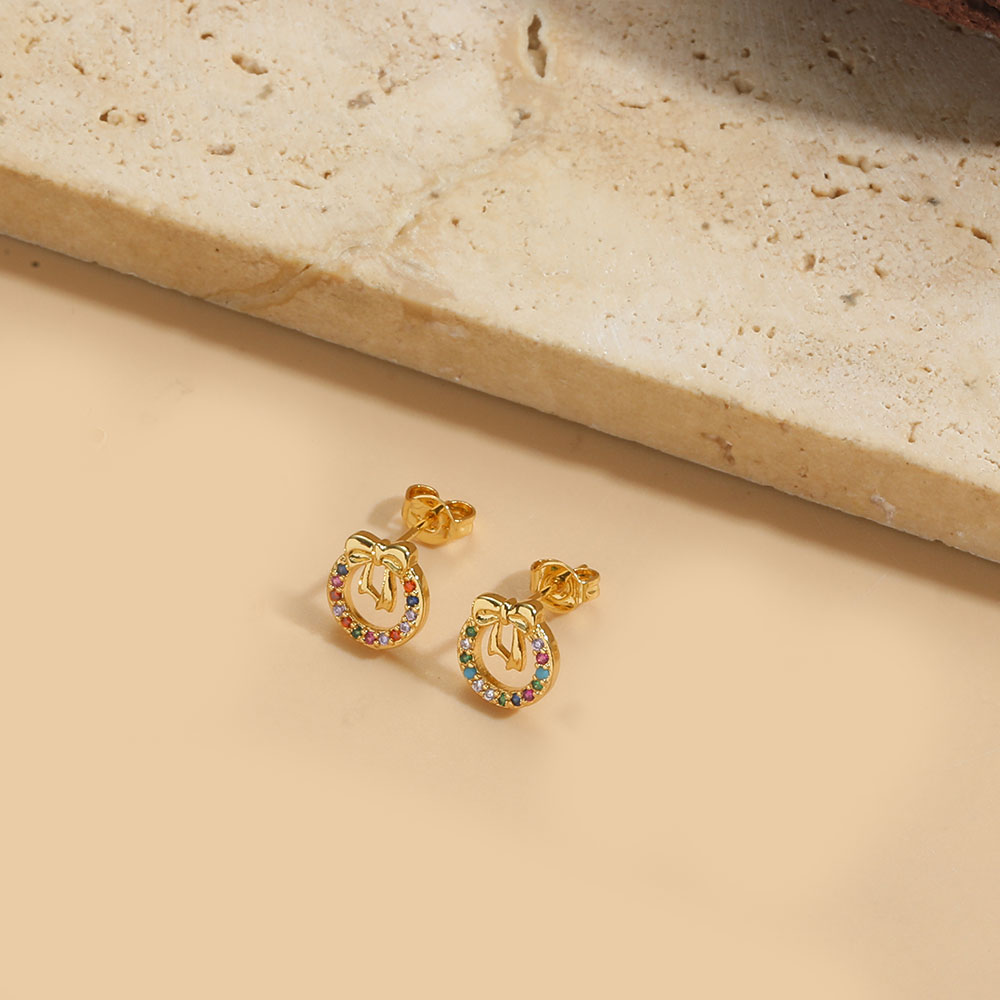 1 Paar Vintage-Stil Bogenknoten Inlay Kupfer Zirkon 14 Karat Vergoldet Ohrringe display picture 4