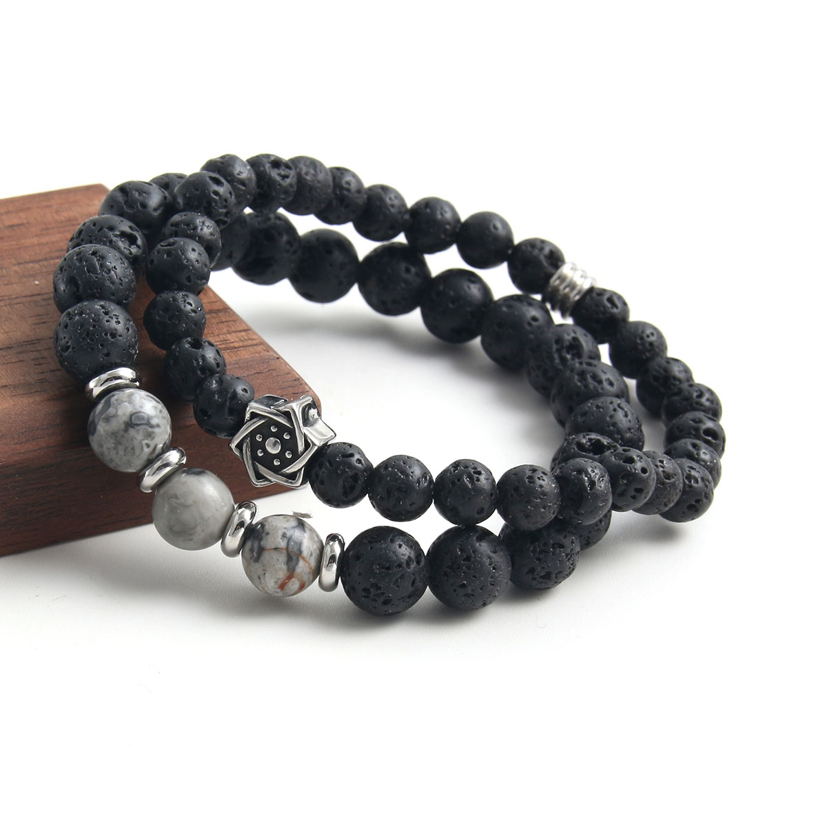 Simple Style Commute Hexagram 304 Stainless Steel Natural Stone Beaded Handmade Men's Bracelets display picture 2