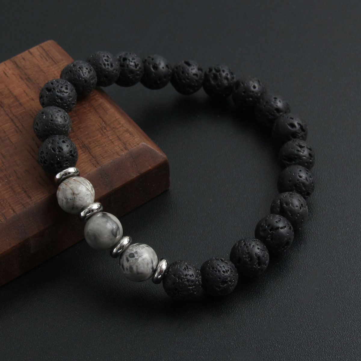 Simple Style Commute Hexagram 304 Stainless Steel Natural Stone Beaded Handmade Men's Bracelets display picture 3