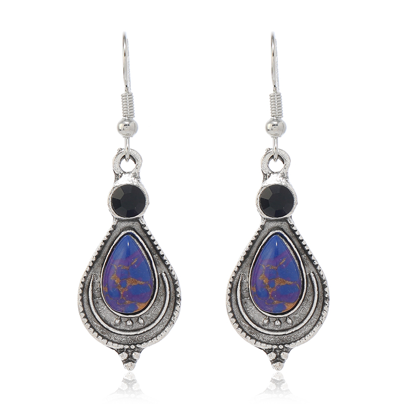 1 Pair Ethnic Style Classic Style Water Droplets Inlay Zinc Alloy Turquoise Drop Earrings display picture 1