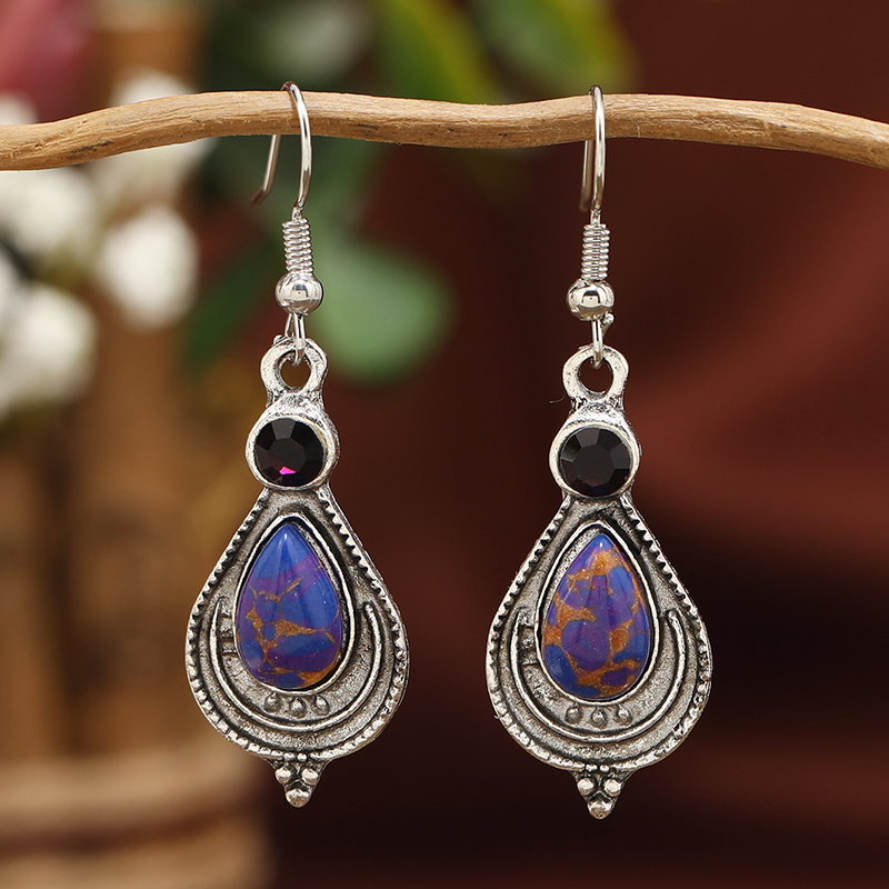1 Pair Ethnic Style Classic Style Water Droplets Inlay Zinc Alloy Turquoise Drop Earrings display picture 2
