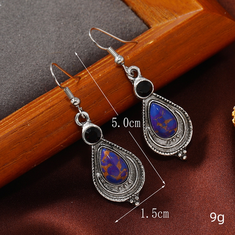 1 Pair Ethnic Style Classic Style Water Droplets Inlay Zinc Alloy Turquoise Drop Earrings display picture 3