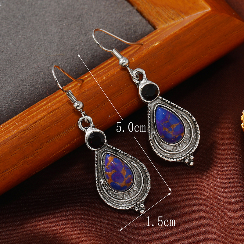 1 Pair Ethnic Style Classic Style Water Droplets Inlay Zinc Alloy Turquoise Drop Earrings display picture 6