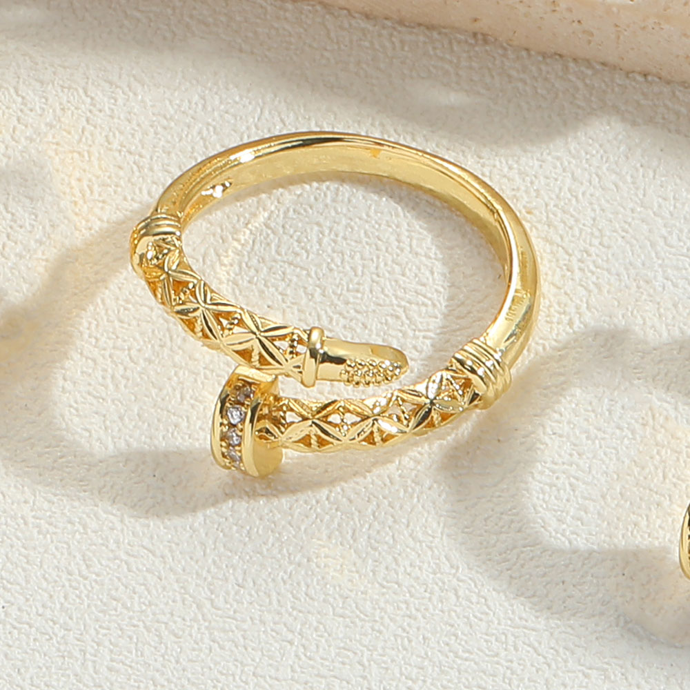 Wholesale Simple Style Animal Snake Copper Inlay 14K Gold Plated Zircon Open Rings display picture 3